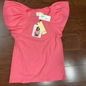 NATION LTD Pink ruffled Sleeve top XS New NWT